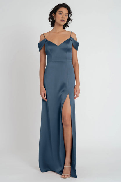 Refined Beautiful Timeless Chic Elegant Satin A-Line Spaghetti Strap Floor-Length Bridesmaid Dress