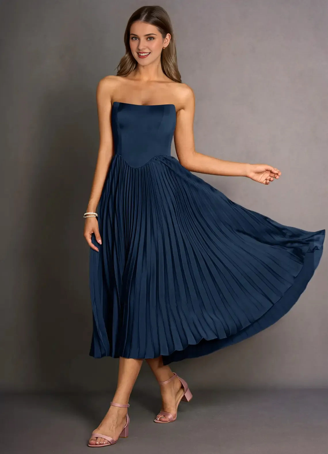 Stylish Refined Beautiful Timeless Chic Elegant Lace Strapless Sleeveless Tea-Length Prom Dress