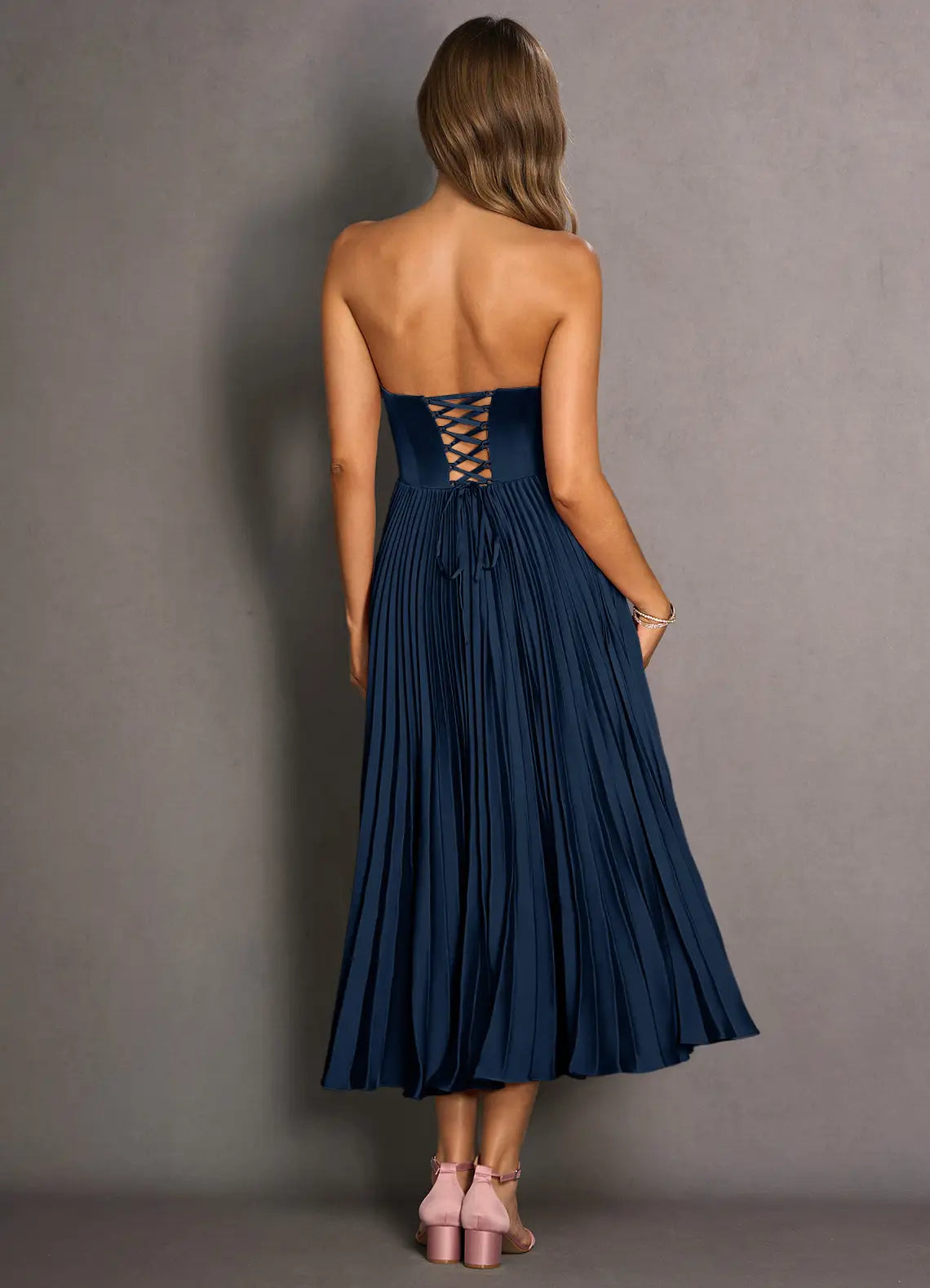 Stylish Refined Beautiful Timeless Chic Elegant Lace Strapless Sleeveless Tea-Length Prom Dress