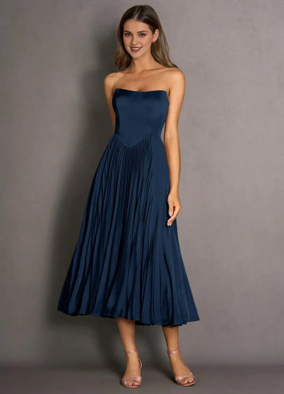 Stylish Refined Beautiful Timeless Chic Elegant Lace Strapless Sleeveless Tea-Length Prom Dress