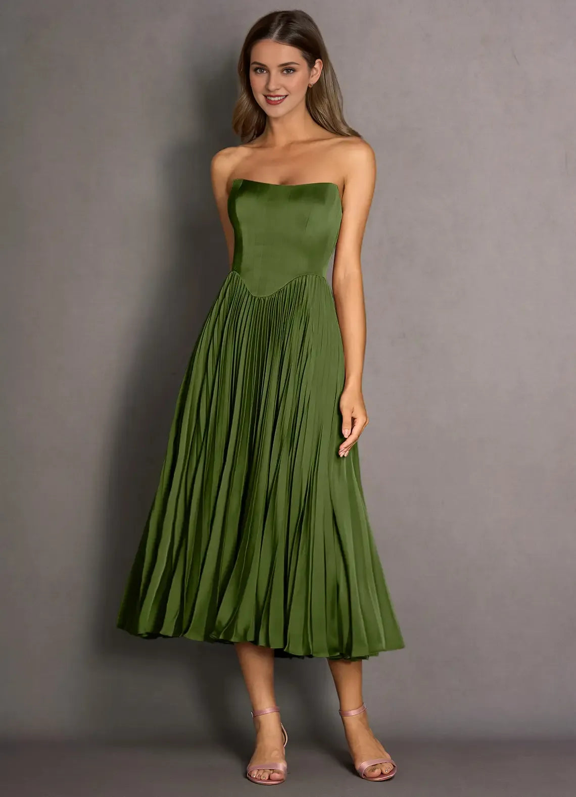 Stylish Refined Beautiful Timeless Chic Elegant Lace Strapless Sleeveless Tea-Length Prom Dress