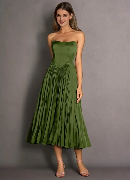 Stylish Refined Beautiful Timeless Chic Elegant Lace Strapless Sleeveless Tea-Length Prom Dress