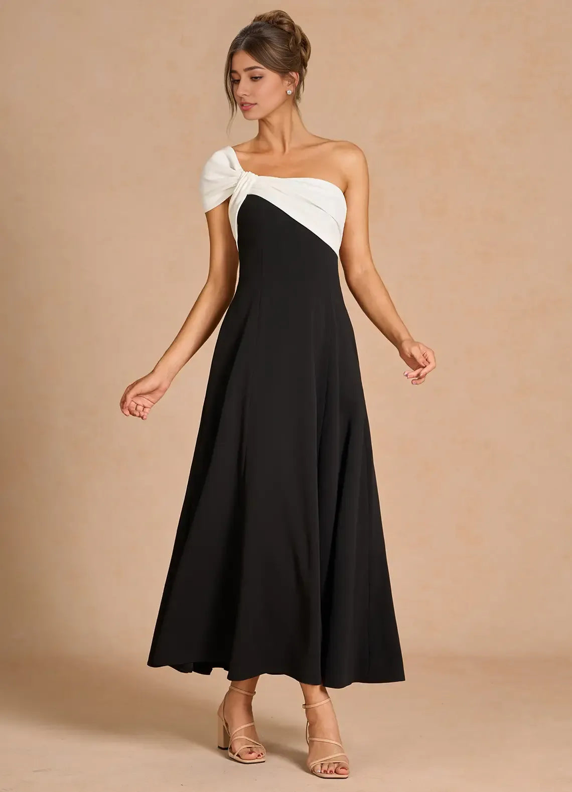Sophisticated Graceful Stylish Refined Beautiful Elegant Black A-Line Sleeveless Tea-Length Prom Dress