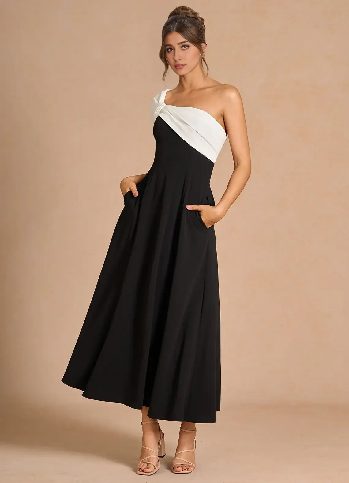 Sophisticated Graceful Stylish Refined Beautiful Elegant Black A-Line Sleeveless Tea-Length Prom Dress