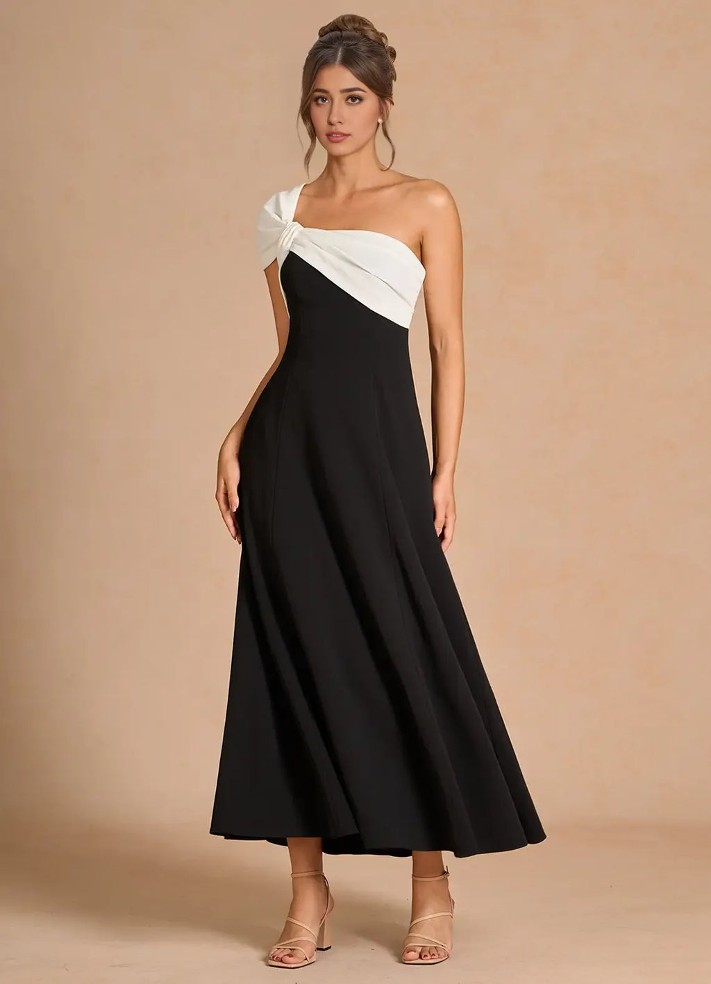 Sophisticated Graceful Stylish Refined Beautiful Elegant Black A-Line Sleeveless Tea-Length Prom Dress