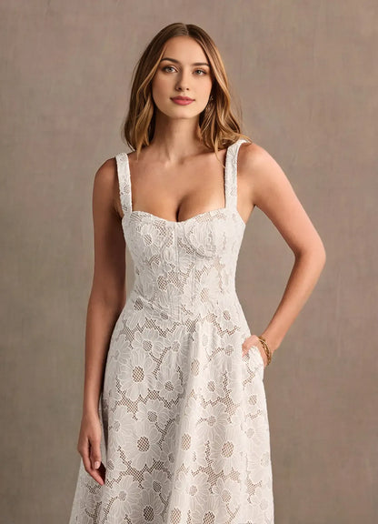 Graceful Stylish Refined Beautiful Timeless Elegant White Lace A-Line Sweetheart Prom Dress