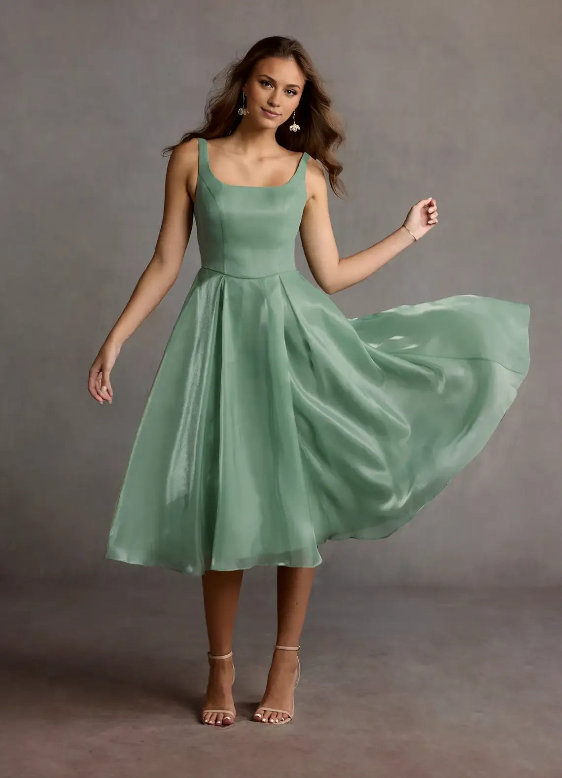 Special Occasion Sophisticated Graceful Stylish Elegant Square Neck Sleeveless Tea-Length Prom Dress