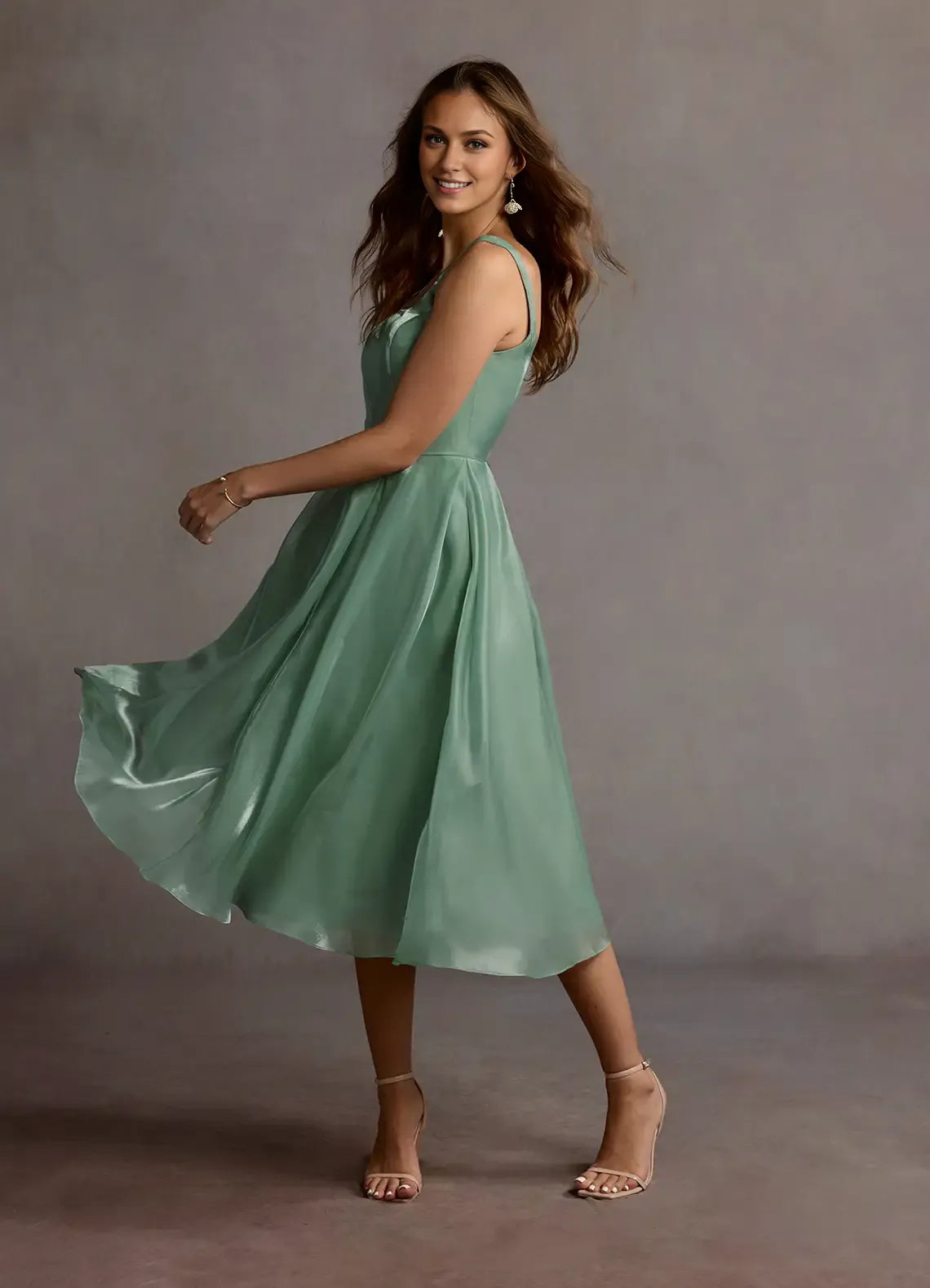 Special Occasion Sophisticated Graceful Stylish Elegant Square Neck Sleeveless Tea-Length Prom Dress