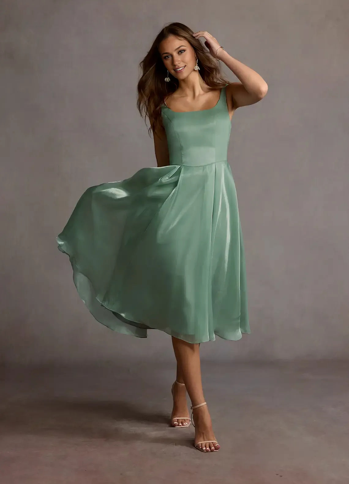 Special Occasion Sophisticated Graceful Stylish Elegant Square Neck Sleeveless Tea-Length Prom Dress