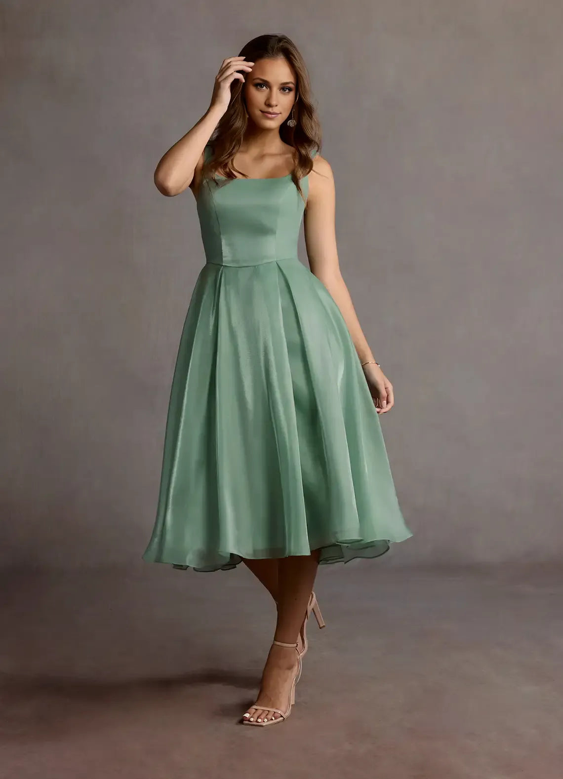 Special Occasion Sophisticated Graceful Stylish Elegant Square Neck Sleeveless Tea-Length Prom Dress