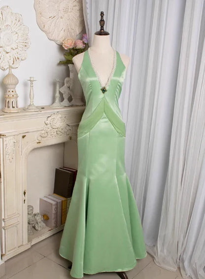Refined Beautiful Timeless Special Occasion Elegant Green Satin Mermaid Backless Prom Dress
