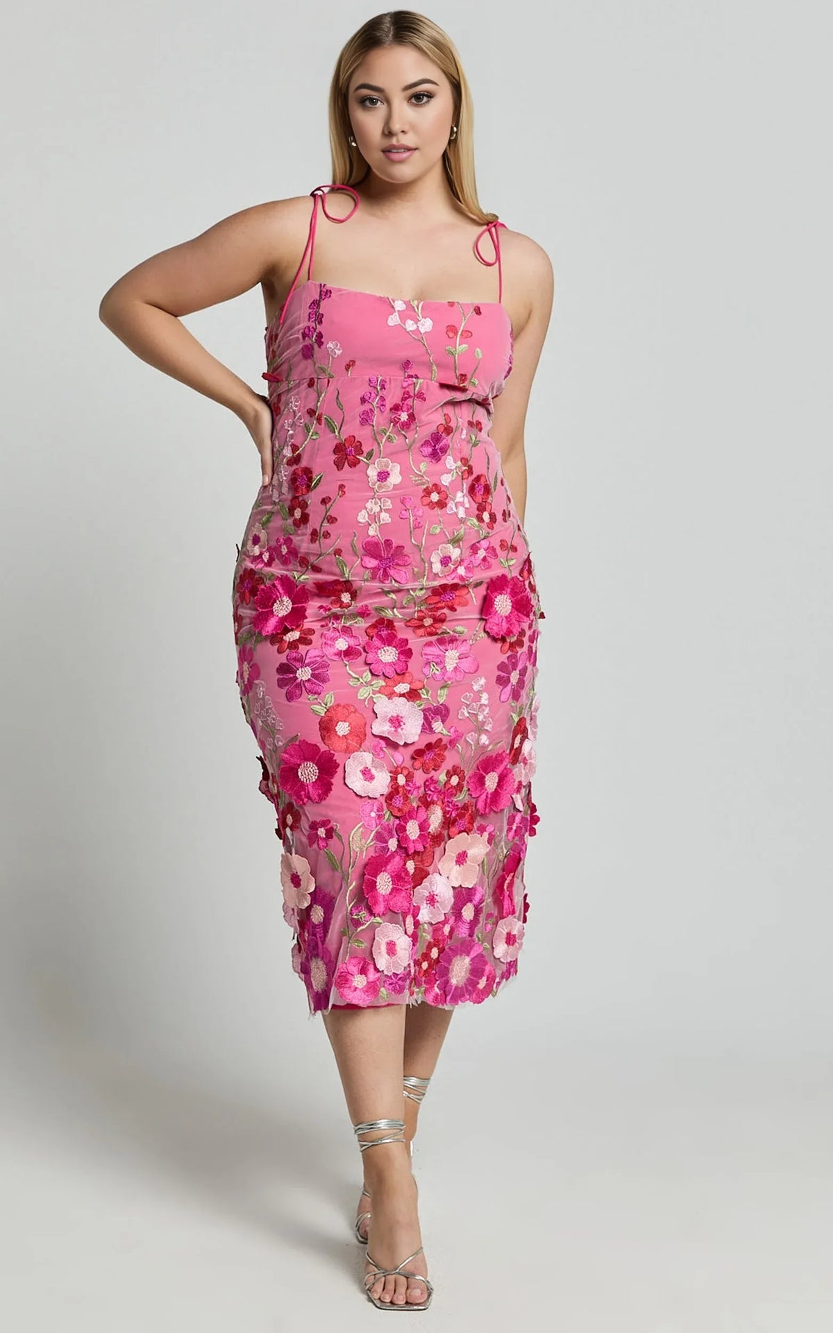 Timeless Special Occasion Sophisticated Graceful Stylish Elegant Pink Sleeveless Midi Evening Dress