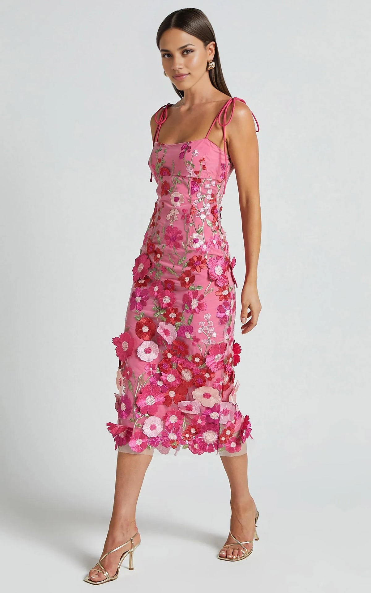 Timeless Special Occasion Sophisticated Graceful Stylish Elegant Pink Sleeveless Midi Evening Dress