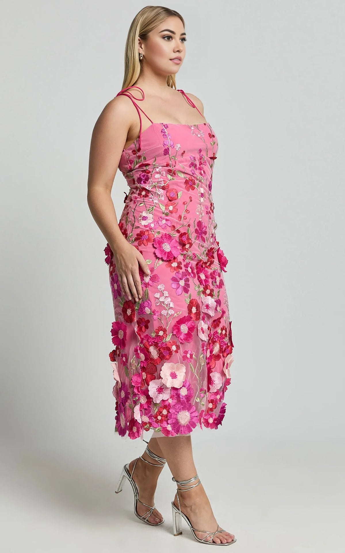 Timeless Special Occasion Sophisticated Graceful Stylish Elegant Pink Sleeveless Midi Evening Dress