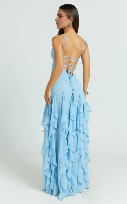 Special Occasion Sophisticated Graceful Stylish Refined Beautiful Timeless Elegant Blue Sleeveless Evening Dress