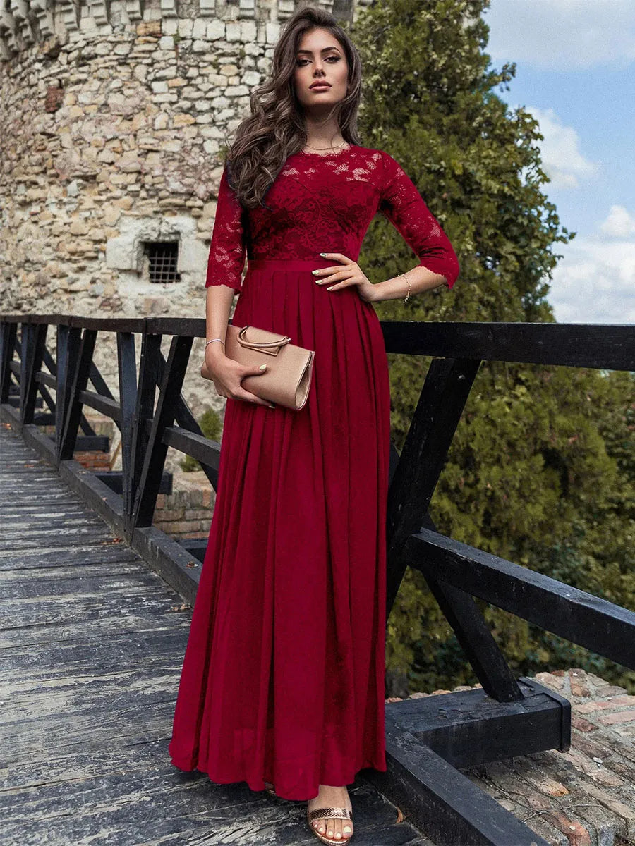Sophisticated Graceful Stylish Refined Elegant Red Lace Mother of the Bride Dress