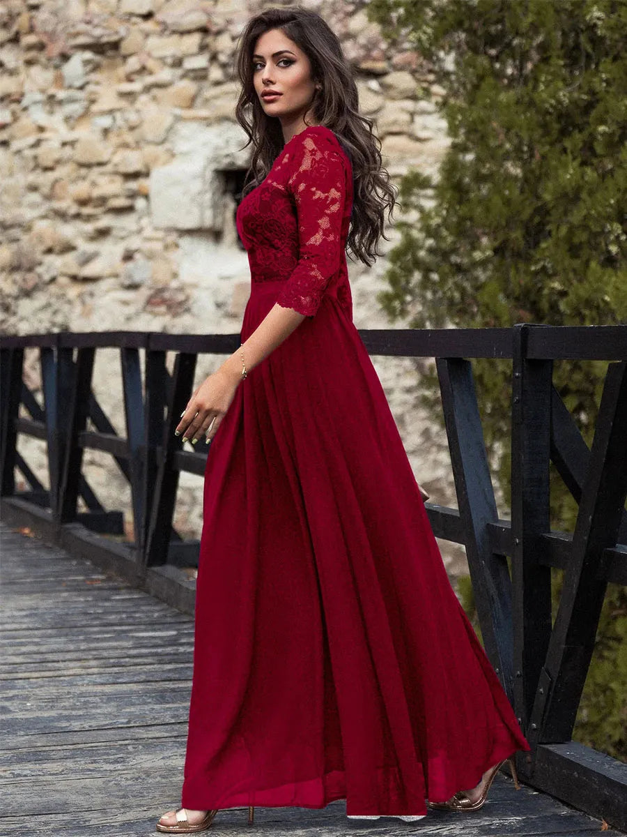 Sophisticated Graceful Stylish Refined Elegant Red Lace Mother of the Bride Dress
