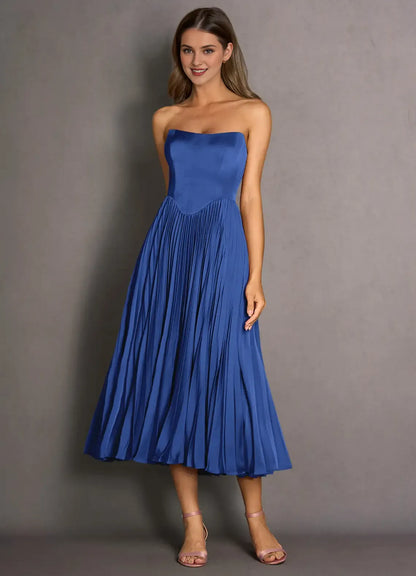 Stylish Refined Beautiful Timeless Chic Elegant Lace Strapless Sleeveless Tea-Length Prom Dress