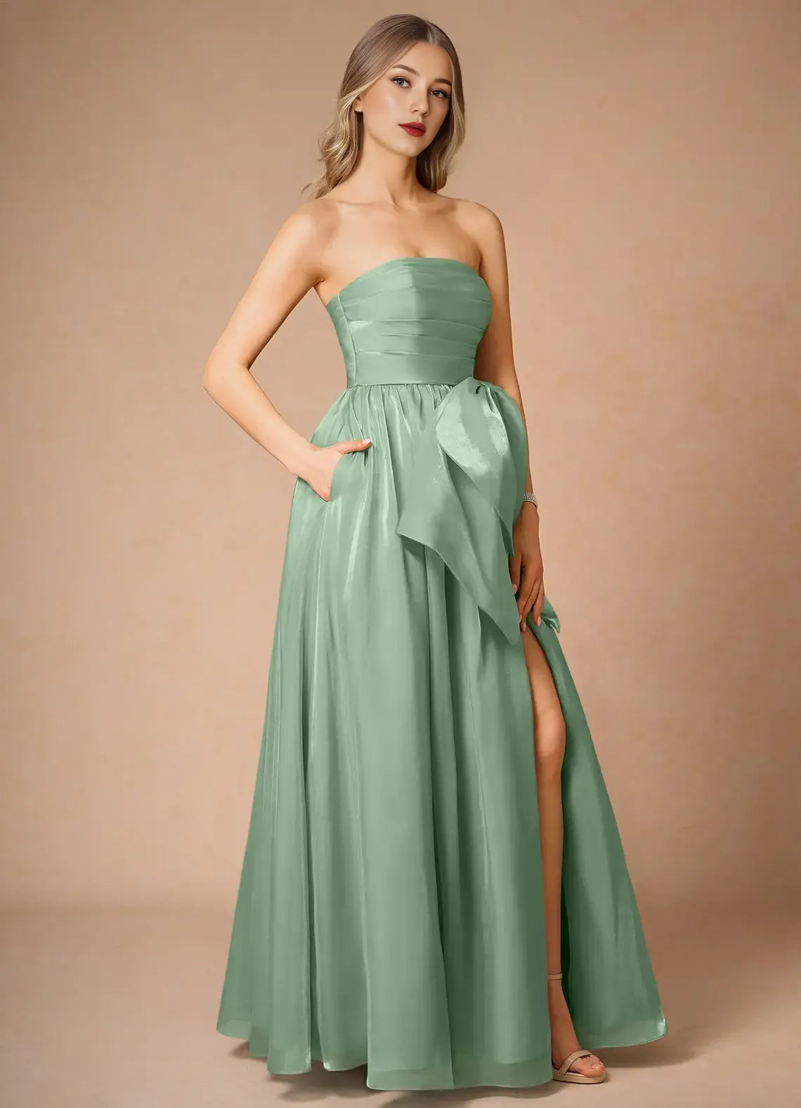Special Occasion Sophisticated Graceful Stylish Elegant Black Satin A-Line Strapless Sleeveless Prom Dress