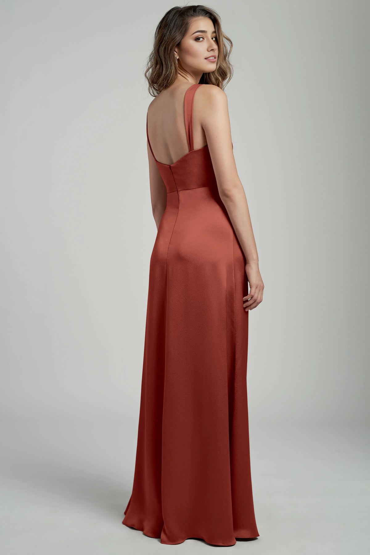 Special Occasion Sophisticated Graceful Elegant Satin Sheath Cowl Open Back Floor-Length Bridesmaid Dress