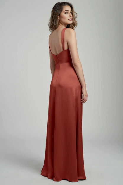 Special Occasion Sophisticated Graceful Elegant Satin Sheath Cowl Open Back Floor-Length Bridesmaid Dress