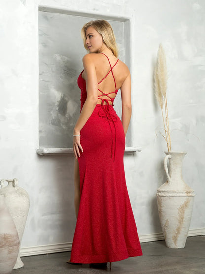 Timeless Special Occasion Sophisticated Graceful Elegant Glitter Spaghetti Strap Long Prom Dress