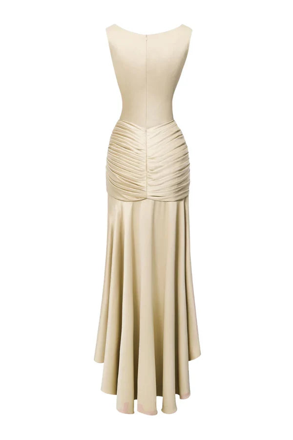 Timeless Special Occasion Sophisticated Graceful Elegant Satin Sheath Asymmetric Sleeveless Prom Dress