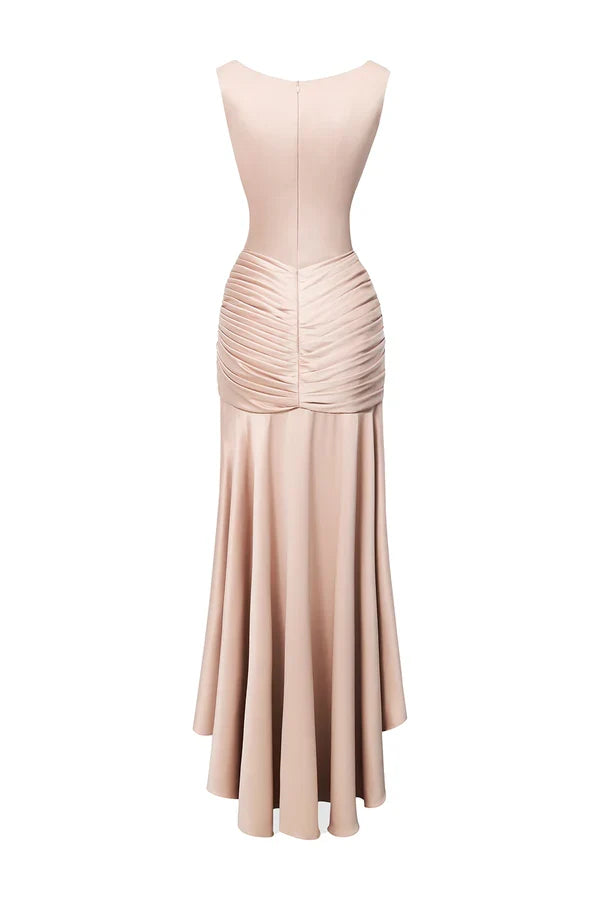 Timeless Special Occasion Sophisticated Graceful Elegant Satin Sheath Asymmetric Sleeveless Prom Dress
