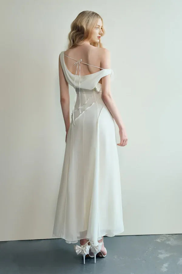 Special Occasion Sophisticated Graceful Stylish Refined Elegant White Sheath Cowl Sleeveless Prom Dress