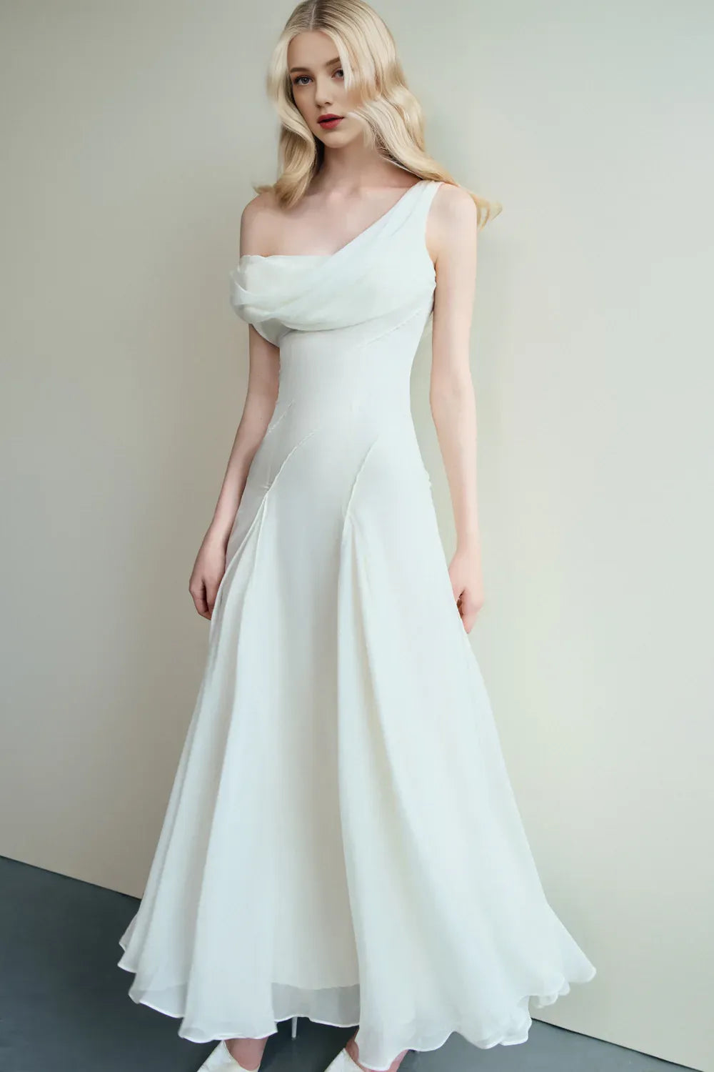 Special Occasion Sophisticated Graceful Stylish Refined Elegant White Sheath Cowl Sleeveless Prom Dress