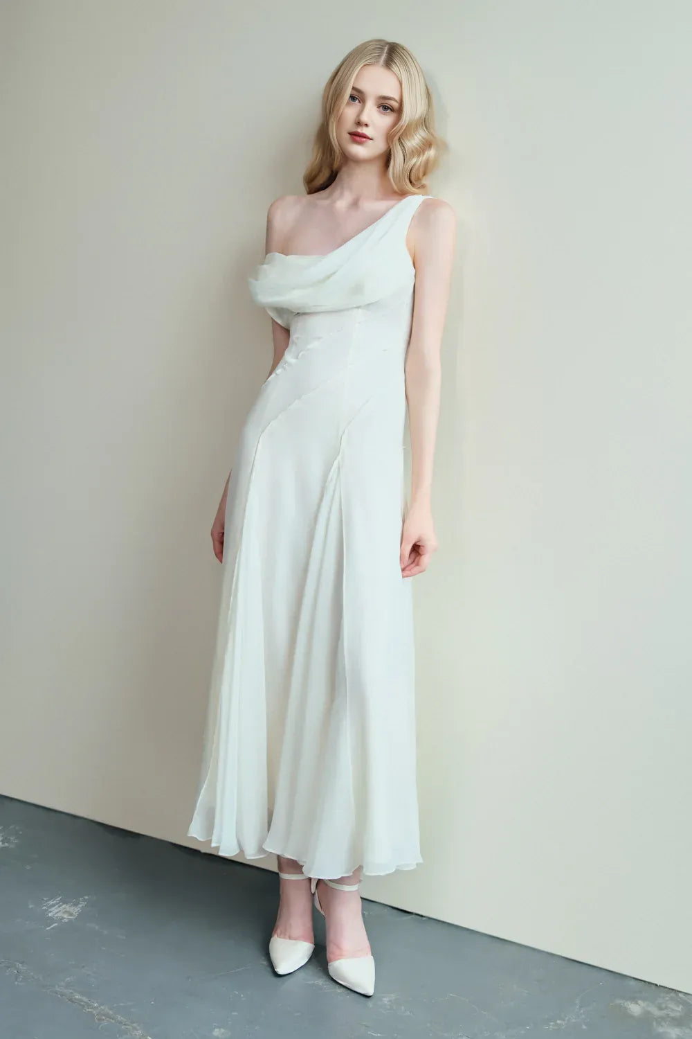 Special Occasion Sophisticated Graceful Stylish Refined Elegant White Sheath Cowl Sleeveless Prom Dress