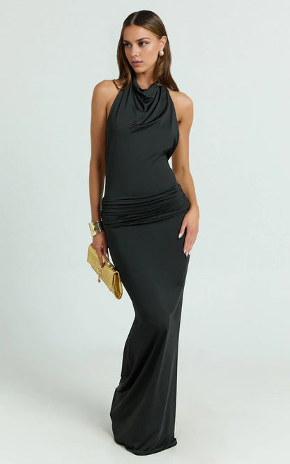Special Occasion Sophisticated Graceful Stylish Refined Elegant Black Trumpet Sleeveless Evening Dress