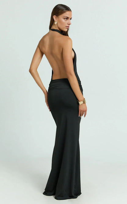 Special Occasion Sophisticated Graceful Stylish Refined Elegant Black Trumpet Sleeveless Evening Dress