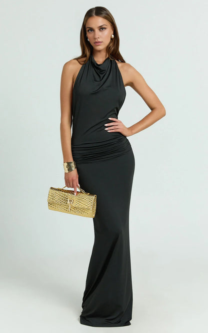Special Occasion Sophisticated Graceful Stylish Refined Elegant Black Trumpet Sleeveless Evening Dress