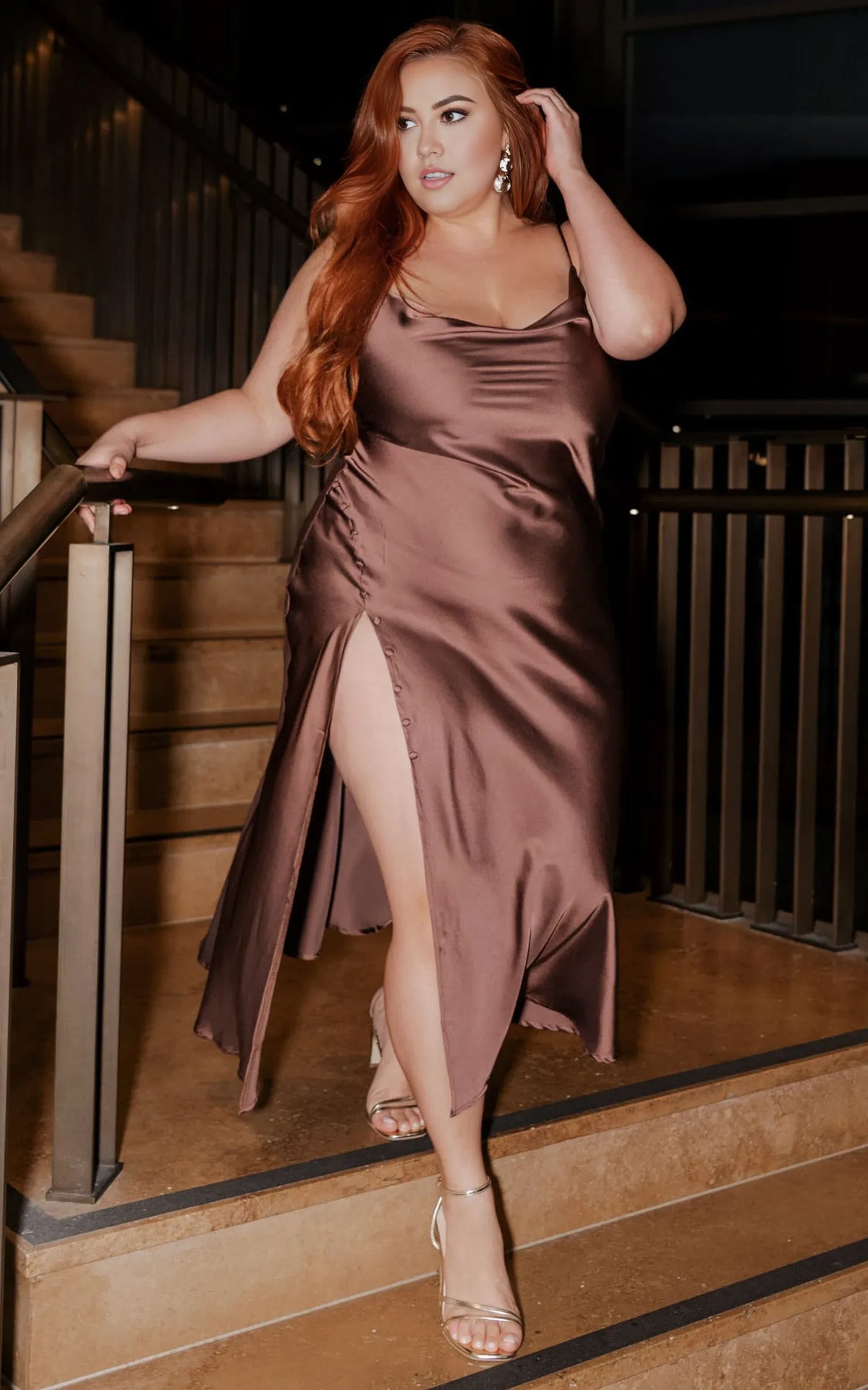 Special Occasion Sophisticated Graceful Stylish Refined Elegant Cowl Sleeveless Midi Evening Dress