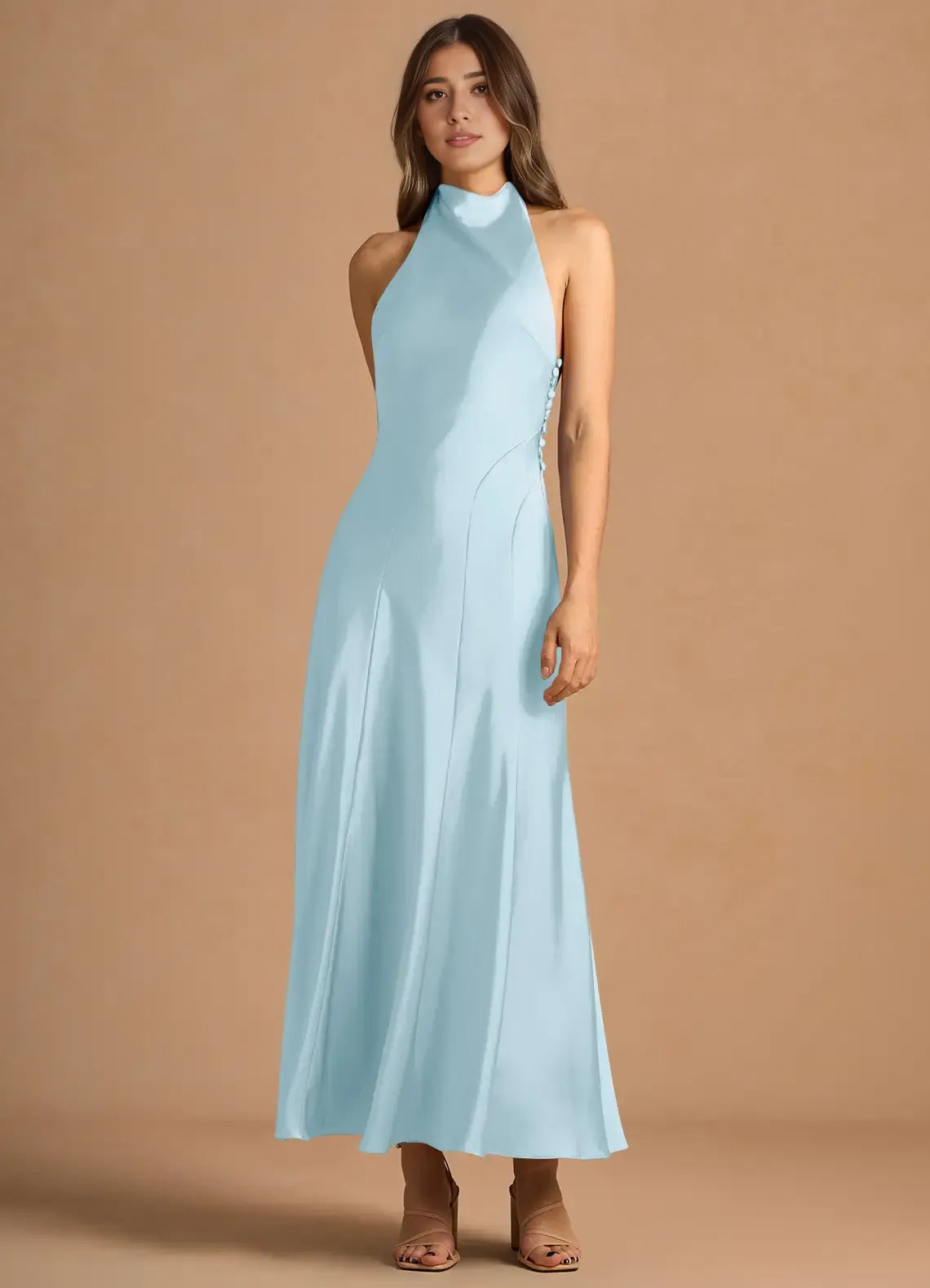 Sophisticated Graceful Stylish Refined Elegant A-Line High Neck Sleeveless Tea-Length Prom Dress