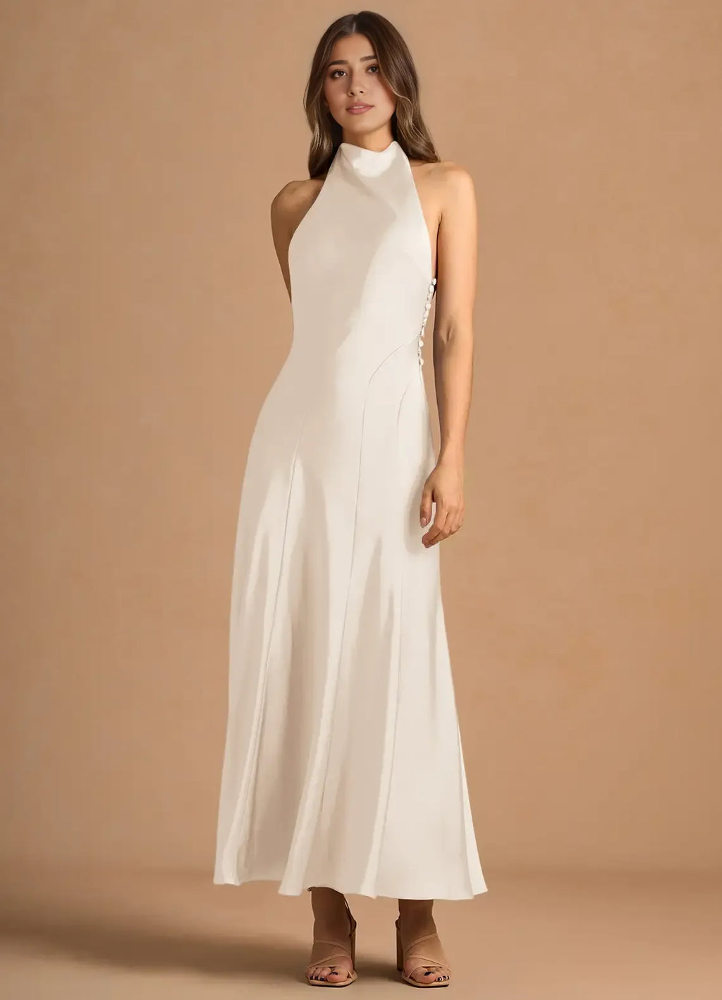 Sophisticated Graceful Stylish Refined Elegant A-Line High Neck Sleeveless Tea-Length Prom Dress