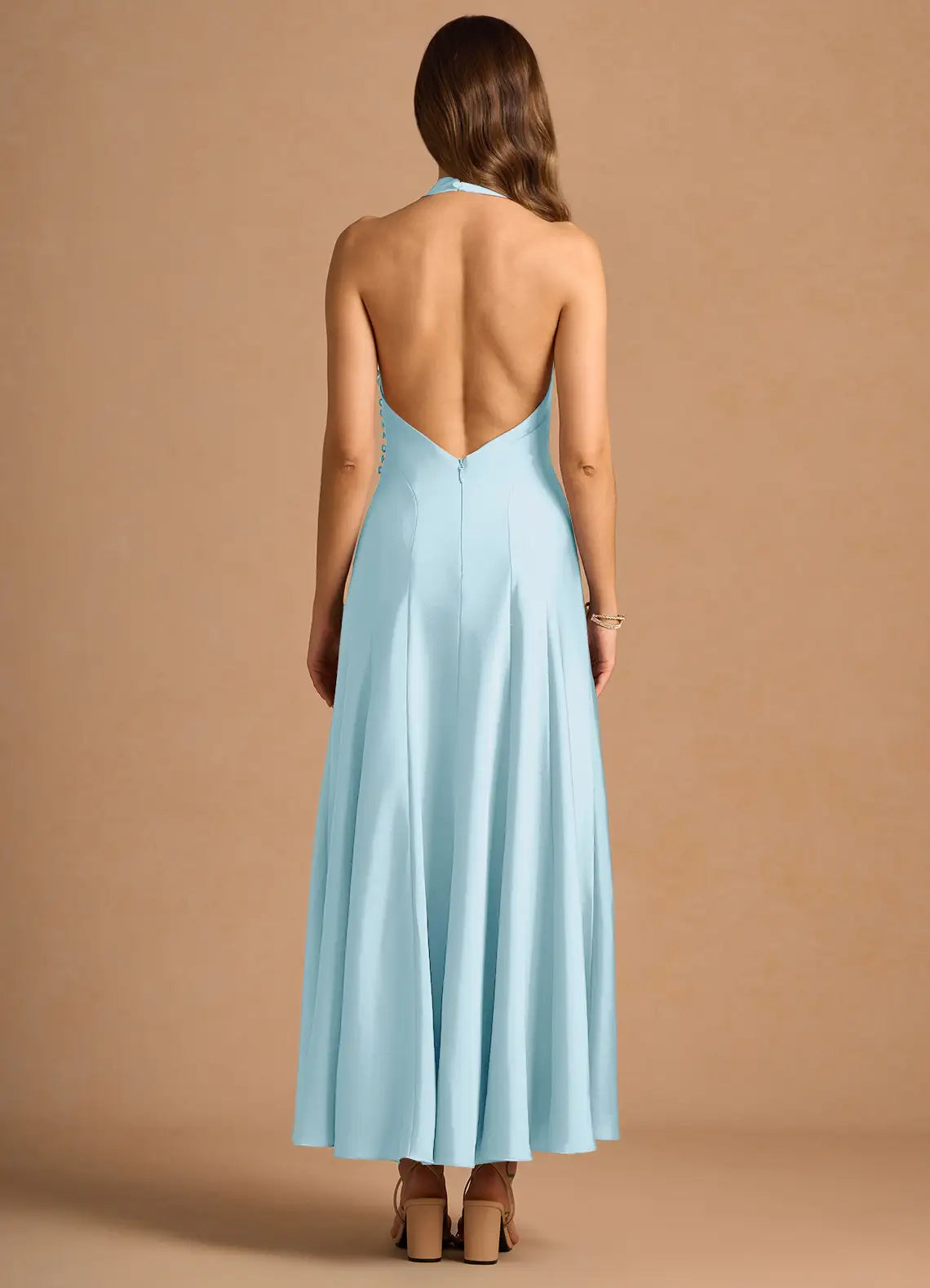 Sophisticated Graceful Stylish Refined Elegant A-Line High Neck Sleeveless Tea-Length Prom Dress