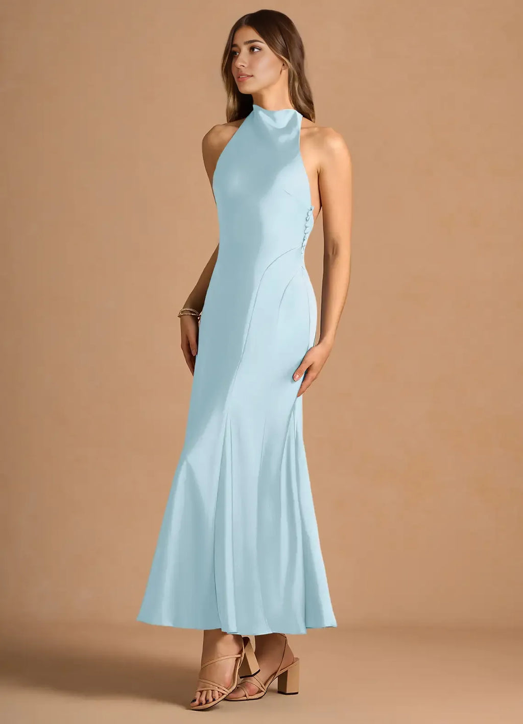 Sophisticated Graceful Stylish Refined Elegant A-Line High Neck Sleeveless Tea-Length Prom Dress