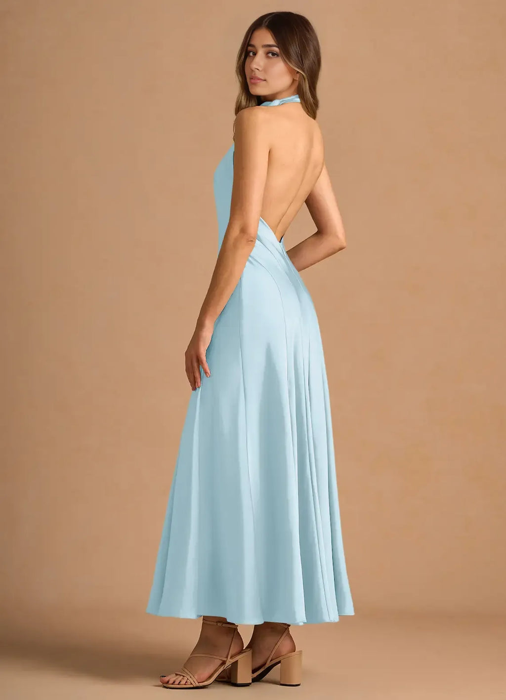 Sophisticated Graceful Stylish Refined Elegant A-Line High Neck Sleeveless Tea-Length Prom Dress