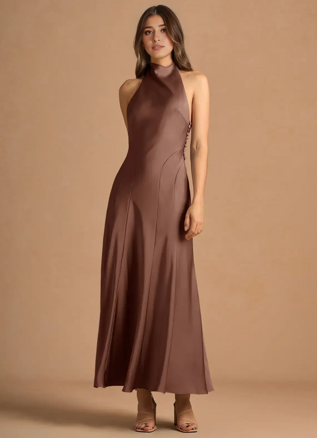 Sophisticated Graceful Stylish Refined Elegant A-Line High Neck Sleeveless Tea-Length Prom Dress