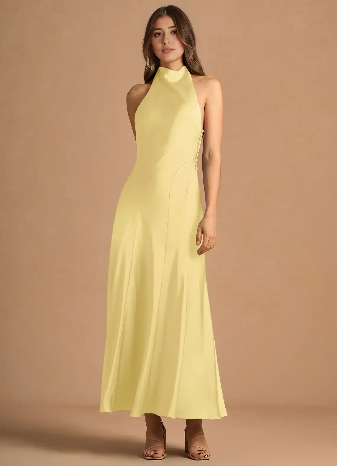 Sophisticated Graceful Stylish Refined Elegant A-Line High Neck Sleeveless Tea-Length Prom Dress
