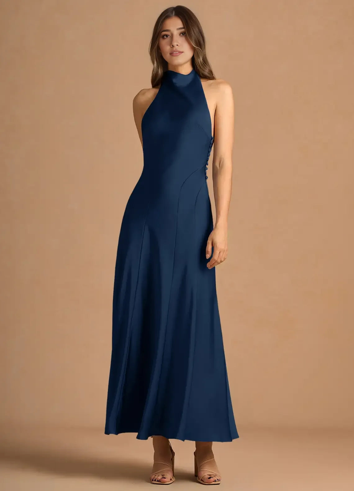 Sophisticated Graceful Stylish Refined Elegant A-Line High Neck Sleeveless Tea-Length Prom Dress