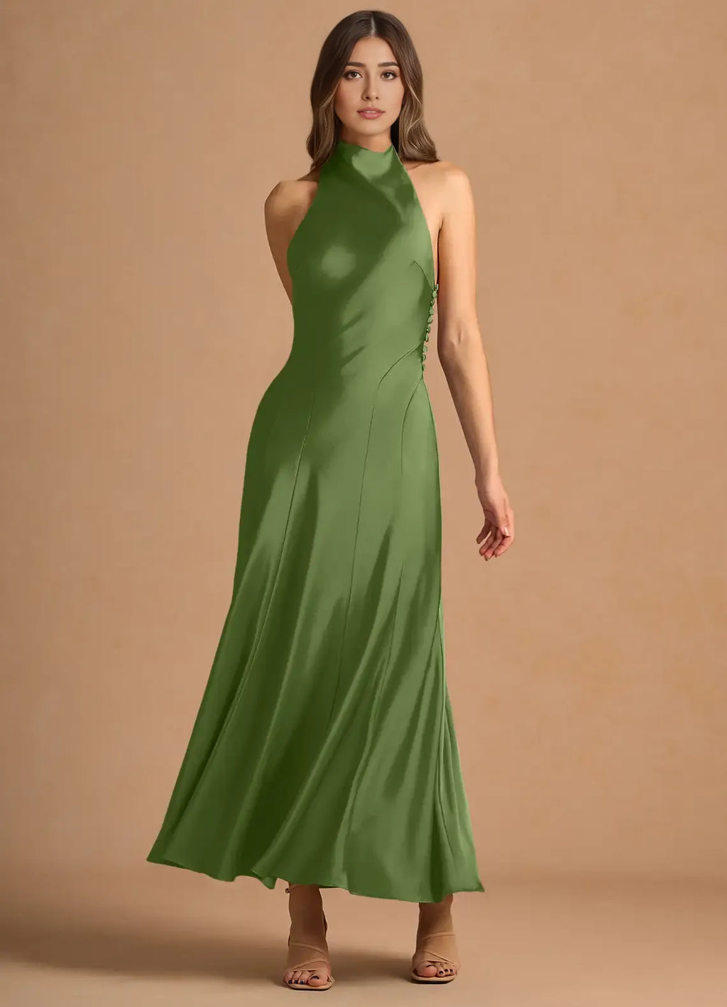 Sophisticated Graceful Stylish Refined Elegant A-Line High Neck Sleeveless Tea-Length Prom Dress