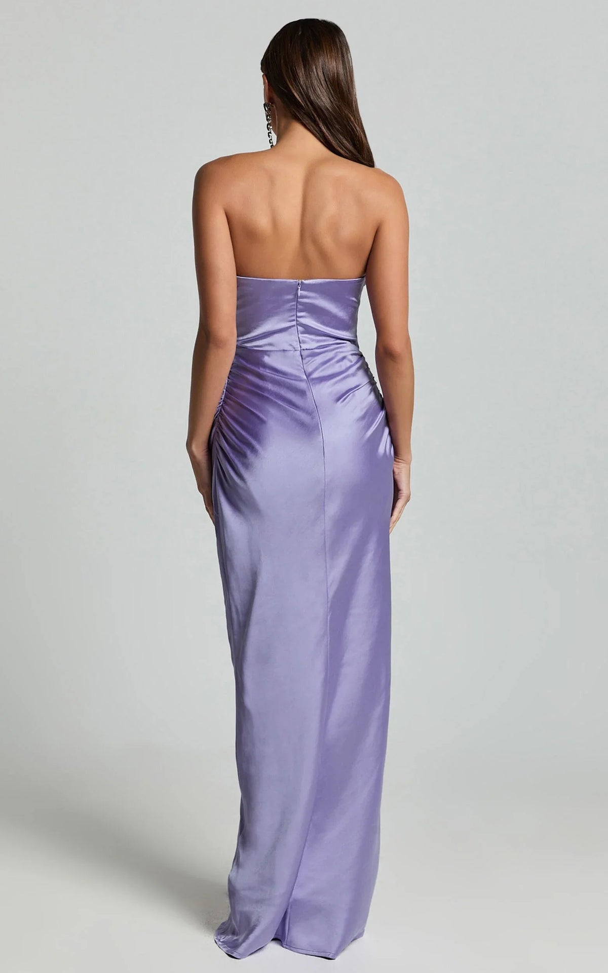 Special Occasion Sophisticated Graceful Stylish Elegant Lilac Satin Sheath Strapless Sleeveless Evening Dress