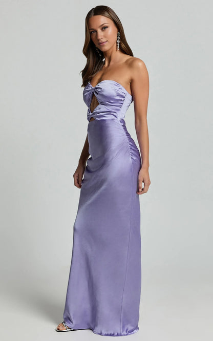 Special Occasion Sophisticated Graceful Stylish Elegant Lilac Satin Sheath Strapless Sleeveless Evening Dress