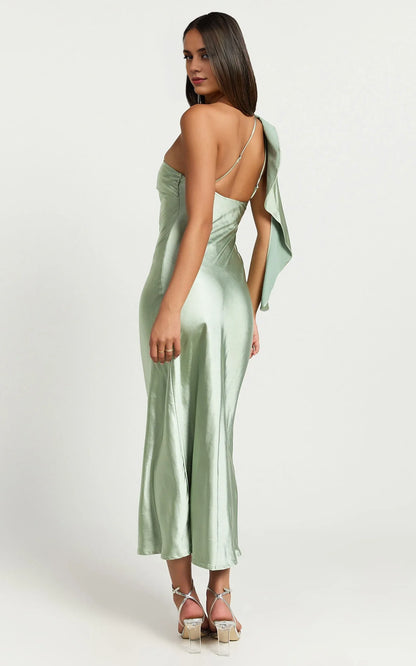 Refined Beautiful Timeless Special Occasion Elegant Satin Strapless Sleeveless Midi Evening Dress