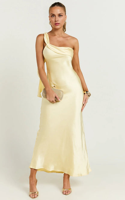 Refined Beautiful Timeless Special Occasion Elegant Satin Strapless Sleeveless Midi Evening Dress