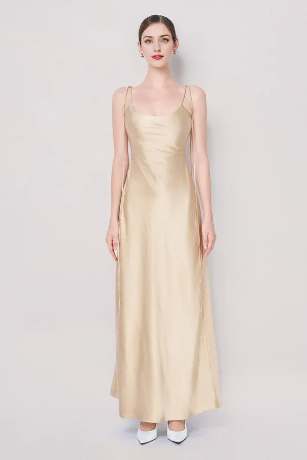 Sophisticated Graceful Stylish Refined Beautiful Timeless Chic Elegant Satin Sleeveless Prom Dress
