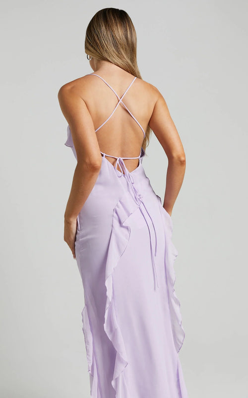 Beautiful Timeless Special Occasion Sophisticated Graceful Elegant Lilac Sleeveless Midi Evening Dress